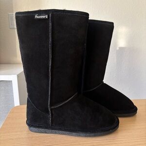 Bearpaw 115W-Cloud Black Suede Mid Calf Boots Sheepskin Lined Women’s Size 7